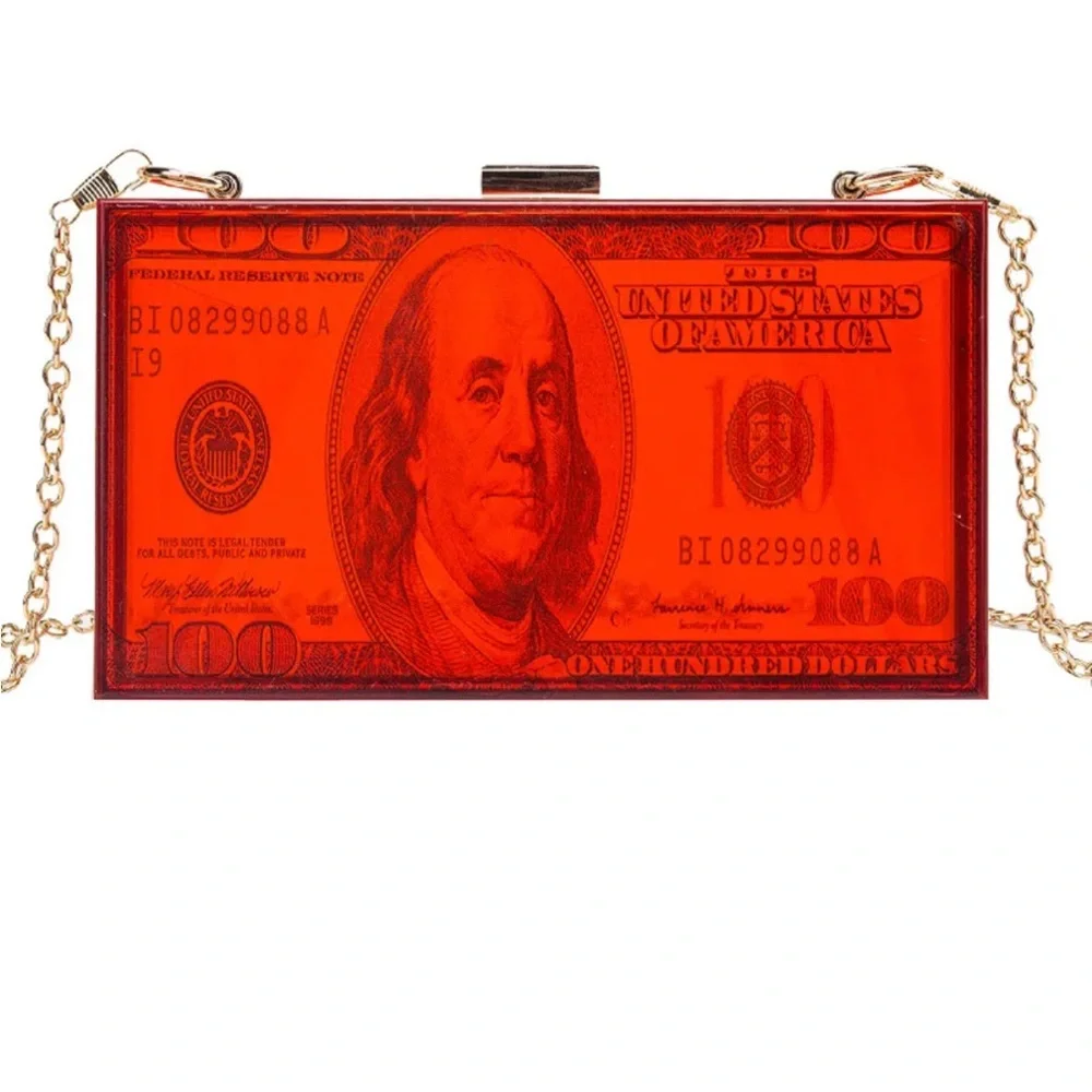 Red Trendy Over The Shoulder Clutch $100 USD Currency 💰Gold Hardware Crossbody